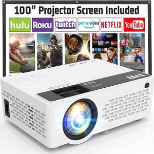 TMY Projector, Upgraded 9500 Lumens with 100" Projector Screen, 1080P Full HD Portable Projector, Mini Movie Projector Compatible with TV Stick Smartphone HDMI USB AV, for Home Cinema Outdoor Movies