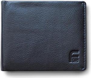 RFID Blocking Mens BiFold Wallet  Genuine Deluxe Black Leather, ID Theft Protection