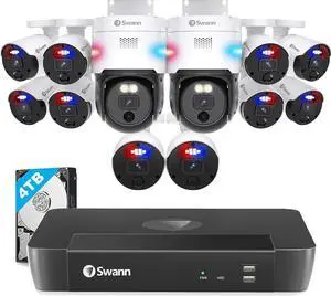 Swann Home Security Camera System with 4TB HDD, 16 Channel 12 Cam, POE Cat5e NVR 12MP HD Video, Indoor or Outdoor Wired Surveillance CCTV