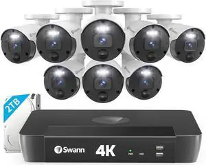 SWANN Master 4K 8 Channel Home Security Camera System, 2TB NVR, 8 PoE IP Cameras Outdoor, 8MP Wired Surveillance CCTV, Heat Motion Vehicle Detection
