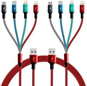 KEHIPI Multi Charging Cable 4A, Multi Charger Cable Nylon Braided 4 in 1 Charging Cord Multi USB Cable Fast Charging Cord with iP/Type C/Micro USB Port for Cell Phones, Tablets,iPads,PS (2-Pack 6Ft)