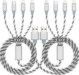 KEHIPI 10ft Multi Charging Cable, 2Pack 4 in 1 Long Multiple Charging Cord,Multi Chargers for All Devices,USBC Cable with Lightning/Micro USB/Type C Ports for iPhone Series/Tablets/Samsung Galaxy/PS