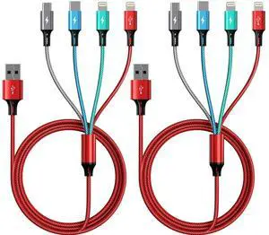 KEHIPI 6ft 2Pack Multi Charging Cable,4 in1 Charging Cable Charging Cables for Multiple Devices Nylon Braided Universal Phone Charger Cord with IP/USB-C/Micro Port for Cellphone,iPhone,Samsung,Tablets