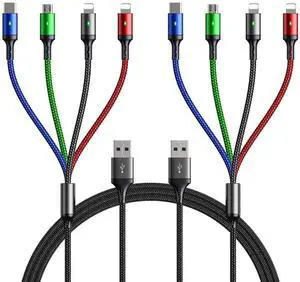 KEHIPI Multi Charging Cable,[10ft 2Pack]Fast Multi Charger Cable Braided 4 in 1 Multiple USB Cable Universal Charging Cord with IP/Type C/Micro USB Port for Cell Phones/iPhone 16 15/Samsung/Ps/Tablets