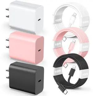 KEHIPI Compatible with iPhone 14 13 12 Charger, 20W Fast Charging Wall Charger,10 FT USB ightning Cable,Phone Charger Cord for Phone 14/13/12/12 Pro Max/11/Xs Max/XR/X,AirPods Pro(White/Pink/Black)