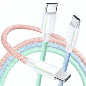 KEHIPI USB C Cable, 3 Pack 6FT 60W USB C to USB C Charger Cable 48 Strand Braided Colorful Type C Fast Charging Cable Cord Compatible with iPhone16/15/Pro/Max/Plus/MacBook/iPad Pro/Air/Samsung/Android