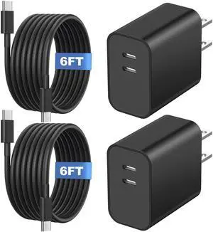 KEHIPI USB C Fast Wall Charger,USB C Charging Block 2Pack with 6FT USB C Cables,Compatible with Phone 16/15/15 Plus/15 Pro/15 Pro Max/Galax S24/S23/S22 and More,Black