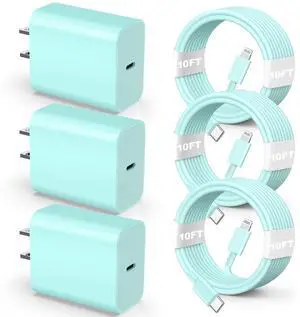 KEHIPI Compatible with iPhone,3Pack 10ft USB C to ightning Cable Quick Phone Charger Cord for Phone 14/13/12/12 Pro Max/11/Xs Max/XR/X,AirPods Pro and More,Blue