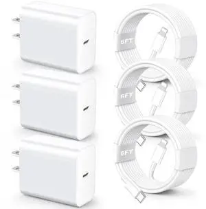 KEHIPI for iPhone Fast ChargerMFi Certified 3 Pack 20W PD USB C Wall Charger Adapter with 6FT USB C to ightning Cord Fast Charging Cable Compatible with iPhone 14/13/12/11/Pro/Pro Max/Xs/Xr/X, White