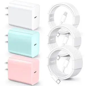 KEHIPI for iPhone 14 13 12 11 Fast Charger,[MFi Certified] 3 Pack 20W USB C Charger Block with 3FT&6FT&10FT USB C to ightning Fast Charging Cable Compatible with iPhone 14/13/12/11/Pro/Pro Max/Xs/Xr/X