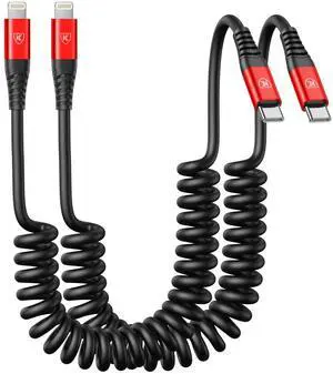 KEHIPI USB C to Lightning Cable 6FT 2Pack, Coiled iPhone Charger USB C Fast Charging for Car Short iPhone Cord for iPhone14/13/12/11 Pro Max/iPad/CarPlay-Red