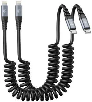 KEHIPI USB C to Lightning Cable 3FT 2Pack, Coiled iPhone Charger Fast Charging for Car [Apple MFi Certified] Short USBC iPhone Cord Compatible with iPhone14/13/12/11 Pro Max/XS MAX/8/Plus/iPad/CarPlay
