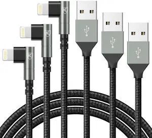 KEHIPI 90 Degree iPhone Charger 6FT,  3Pack Fast Charging Cables Cord,6Feet Right Angle Nylon Braided USB Lightning Cable for iPhone 14/13/12/11/Pro/Max/Mini/X/Plus/8/7/6/5S/Plus/iPad
