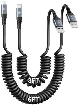 KEHIPI USB Type C Charger Cable Fast Charging [3FT+6FT],2Pack Coiled USB A to USB C Charger Cable for Car Android Auto USB C Charger Cord, USBC Cable Compatible with iPhone 17/16/15/Samsung Galaxy S20