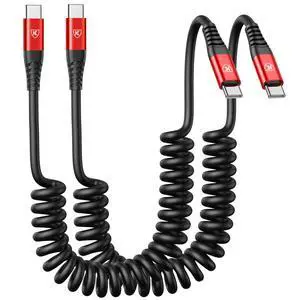 KEHIPI USB C Cable 3ft 2Pack USB C to USB C Charger Cable for Car, Coiled Type C Fast Charging Cable for iPhone 17/16/15/Plus/Pro/Pro Max/MacBook Pro 2020/iPad Pro 2020/iPad Air 4/Samsung Galaxy S23