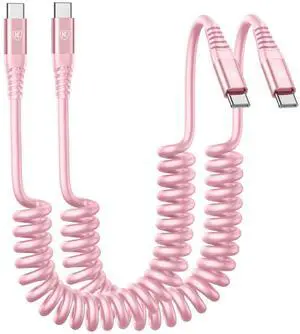 KEHIPI USB C to C Cable 3FT for Car, Coiled USB C Fast Charging Cable for iPhone 17/16/15, 2Pack Type C Cord for iPhone 15/Plus/Pro/Pro Max/Samsung Galaxy S23-Pink