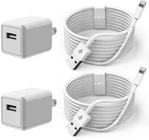 KEHIPI iPhone Charger Cord 6FT, 2 Pack Lightning Cable Cube Phone Charging Transfer Cord Cable USB Plug Wall Charger Block Travel Adapter for iPhone 14/13/12/11/SE 2022/8/7/XS/XR/X/iPad