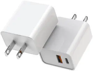KEHIPI iPhone 15 Fast Charger, 2Pack USB C Charger - 20W Dual Port PD Type C + QC3.0 USB A Fast Charging Brick Plug Adapter for iPhone 15 Pro Max/15 Plus/14/13/12/11/Pro Max/SE/X, iPad Pro (White)