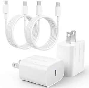 KEHIPI 20W USB C Fast Charger Compatible with iPhone 16/16 Plus/ 16 Pro Max/ 15/ iPad Pro, 2Pack PD USB C Charger Block with 6FT Type C to C Cable