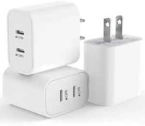 KEHIPI USB C Fast Charger Block,USB C Charging Block 3-Pack Type C 2in1 Dual Ports Plug Wall Charger,Fast TypeC Charger for iPhone 17/17 Pro/17 Pro Max/Air/16E/16 Plus/16 Pro Max/15/14/13/12/11/Xs Max