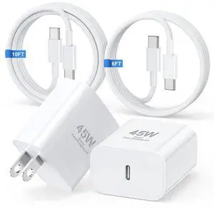 KEHIPI 45W Super Fast Charger USBC for iPhone 16/15(Pro/Pro Max/Plus/16e),6+10FT Type C Fast Charging Cable Cord &Android Charger Block for Samsung Galaxy S24 S23 S22 S21 Ultra/ S10 S9 S8,iPad Pro/Air