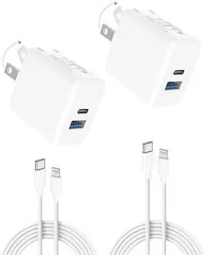 KEHIPI 2Pack Fast Charger for iPad 9th 8th 7th 6th Generation 10.2 inch, iPad Air 3/2, iPad mini 5/4/3, 20W Dual Port Foldable Wall Charger with 6.6ft USB-C to Lightning Fast Charging Cable