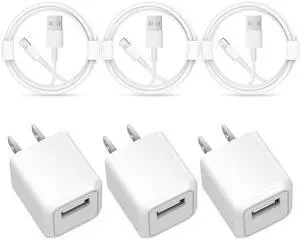 KEHIPI iPhone Charger - 3 Pack USB Wall Charger Cube Block Adapter with 6Ft USB Fast Charging Cable Compatible with iPhone 14 13 12 11 Pro Max XR XS X 8 7 6 Plus, iPad