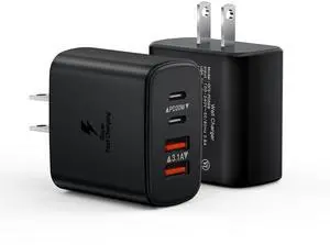 KEHIPI 2-Pack USB C Charger Block, 40W Fast USB C Charging Block, 4-Port PD Power Adapter + QC Wall Plug Multiport Type C Charging Block Cube Compatible with iPhone 15 14 13 12 11 Pro Max XR XS 8 7