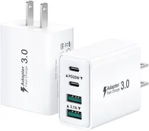 KEHIPI USB C Charger Block, 2-Pack 40W USBC Wall Charger Plug 4 Ports Dual PD Power Adapter +QC 3.0 Fast Charging Brick Multiport Type C Cubes Box for iPhone 16 15 14 13 12 11 Pro Max Plus, Samsung