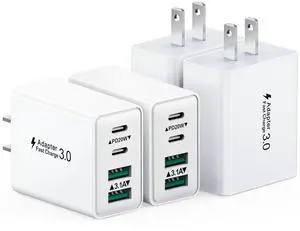 KEHIPI USB C Charger Block, 4-Pack 40W 4 Ports Fast Charging Block Dual PD Power Adapter +QC 3.0 Wall Charger Plug Multiport Type C Cubes Box for iPhone 16 15 14 13 12 11 Pro Max Plus, iPad, Samsung