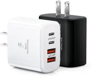 KEHIPI 40W USB C Charger Black, 2-Pack USB C Wall Plug Fast Charging Block,4-Port PD+QC Power Adapter Multiport Brick Type C Box Dual Charger Block for iPhone 16/15/14/13/12/11/Pro Max,Samsung Galaxy