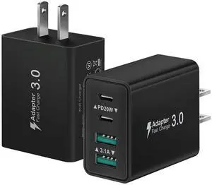 KEHIPI USB C Fast Charging Block, 2-Pack 40W 4 Ports USBC Wall Charger Block Dual PD Power Adapter +QC 3.0 USB Plug Multiport Type C Charger Cubes Box for iPhone 16 15 14 13 12 11 Pro Max Plus, iPad