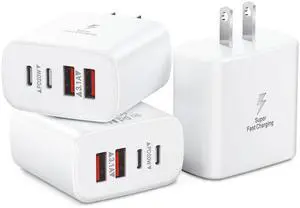 KEHIPI 3-Pack USB C Charger Block, 40W 4-Port USB C Fast Charging Block Dual Port USBC Power Adapter Multiport Wall Plug Multi Type C Charging Block Cube for iPhone 16 15 14 13 12 11 Pro Max, Samsung