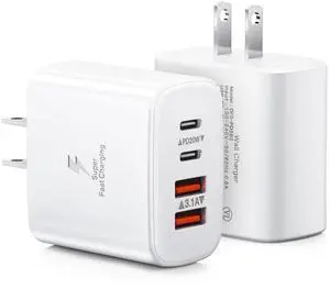 KEHIPI USB C Charger Block,2-Pack 40W 4-Port USB C Wall Charger Fast Charging Dual Port PD Power Adapter+QC Double Wall Plug Multiport Type C Brick Chargers for iPhone 16 15 14 13 12 11 ProMax Samsung