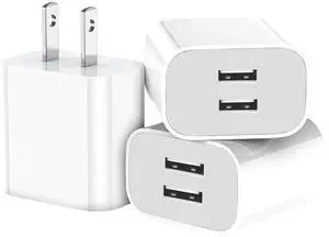 KEHIPI 3 Pack USB Wall Charger, Dual Port Plug Adapter for Wall Outlet Charging Block, USB Power Adapter for iPhone 14/13/12/11 Pro/Pro Max, XS/XR/X, Galaxy, Pixel, Moto and Android Phones (White)