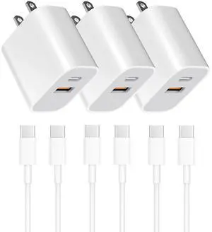 KEHIPI USB Power BlockWall Charging Adapter, Dual-Port Charger with c to c Cables foriPhone 16/16 Pro Max/15 Series/Pro and More,3-Packs.