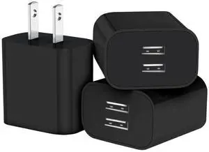 KEHIPI 3 Pack USB Wall Charger, Dual Port Plug Adapter for Wall Outlet Charging Block, USB Power Adapter for iPhone 14/13/12/11 Pro/Pro Max, XS/XR/X, Galaxy, Pixel, Moto and Android Phones (Black)