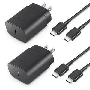 KEHIPI Type C Charger Fast Charging, 2-Pack 25W Wall Charger Power Adapter with Fast Charging Cable Compatible with Galaxy S25/S24/S23 Ultra/S23+/S22 Ultra/S22+, Note 8/9/10 (Black)