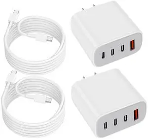 KEHIPI USB-C Charger Block,Wall Charger Block with C to C Cable,4-Port Power Adapter and Wall Plug Multiport Type C Charging Block Cube Compatible with iPhone 16 15 Pro Max XR XS and Tablets