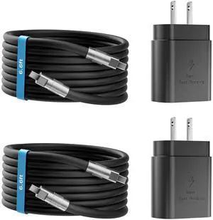 KEHIPI 2Pack 25W USB C Charger Block,Compatible with Samsung Super Fast Type C Charger with 6.6FT Fast Charger USB C Cord for iPhone 15/16/Android Phone/Samsung Galaxy Ultra/S24/S23/S22 Ultra/S21+