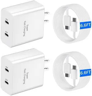 KEHIPI 45W USB-C Super Fast Charger, 2-Port 45 Watt Type C Charger Fast Charging Block with 6.6FT USB C Cable Cord for Samsung Galaxy S25 Ultra/S25+/S25/S24/S23 Ultra/S23+/S22 Ultra/S22+/S20 Ultra
