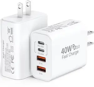 KEHIPI 40W USB C Charger Block for iPhone17/17 Pro/17 Pro Max/Air/16/16 Pro/16 Pro Max/16 Plus/15/15 Pro Max/14 13 12 11 Pro Max XS XR X,4-Port PD+QC Multiport Power Adapter Type C Fast Charging Brick