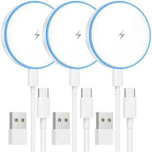 KEHIPI Magnetic Charger 3 Pack 15W Magnetic Wireless Charger Fast Charging Pad Compatible with iPhone 17/16/15/14/13/12 Series & AirPods 3/2/Pro Charging Pad with Dual Ports