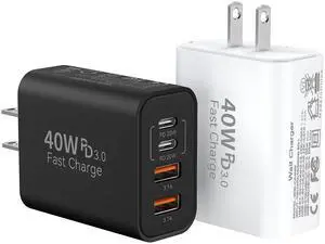 KEHIPI USB C Fast Charger Block,40W 4Port iPhone 17 Type C Charger Fast Charging Block PD Power Adapter+QC3.0 USB A Wall Charger Plug Type C Brick for iPhone 17/16/15/14/13Pro Max/iPhone Samsung,2Pack