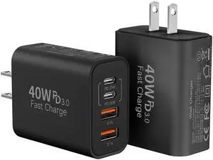 KEHIPI USB C Fast Charger Block,40W 4Port iPhone 17 Type C Charger Fast Charging Block PD Power Adapter+QC3.0 USB A Wall Charger Plug Type C Brick for iPhone 17/16/15/14/13Pro Max/iPhone Samsung,2Pack
