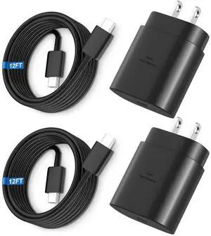 KEHIPI Super Fast Charger Type C, 25W USB C Wall Charger Fast Charging for Samsung Galaxy S25 Ultra/S25/S25+/S24+/S24 Ultra/S24+/S23 Ultra/S22 Ultra/S21 Ultra with 12FT Long Type C Charger Cable 2Pack