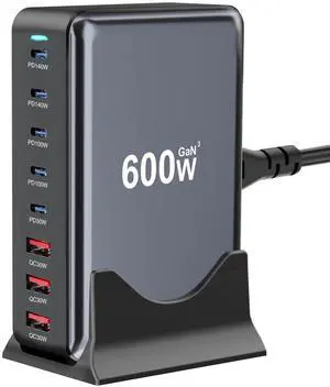 KEHIPI 600W Fast USB C GaN  Pro Charger Block,8 Port Charging Station,Dual 140W PD3.1 PPS Fast Charging Station for Multiple Devices Laptop Wall Charger Compatible with MacBook/iPhone 16/iPad etc