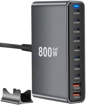 KEHIPI 800W USB C Fast Charger Block, 10 Port USB Charging Station, GaN  Pro Dual 140W PD PPS Port for Multiple Devices,Laptop Wall Charger Compatible with DELL, HP, MacBook Pro,iPhone 16,Galaxy S24
