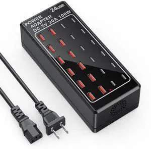 KEHIPI USB Charger Station, C Charging Block, 100W (20A) 24 Port Multiple USBCharger Desktop Wall Charger Hub 12 USB A 12 USB C Compatible for Apple iPhone, iPad, Samsung Galaxy, Laptop, Pixel, Phones