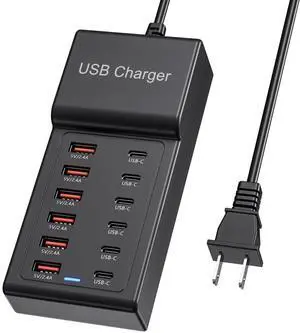 KEHIPI Multi USB Charger, USB C Charging Block Station, 50W 12 Port Multiple USB C Power Strip USB Hub Compatible with iPhone 16 Pro Max/15/14/13/12/11, iPad, Tablets, Samsung Galaxy S25/S24, Pixel